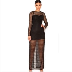 NWT House of CB Black Crystal Fishnet Maxi Dress